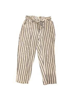 American Eagle Women's Striped Paperbag Pants Cuffed Tie Belt Pants Size M